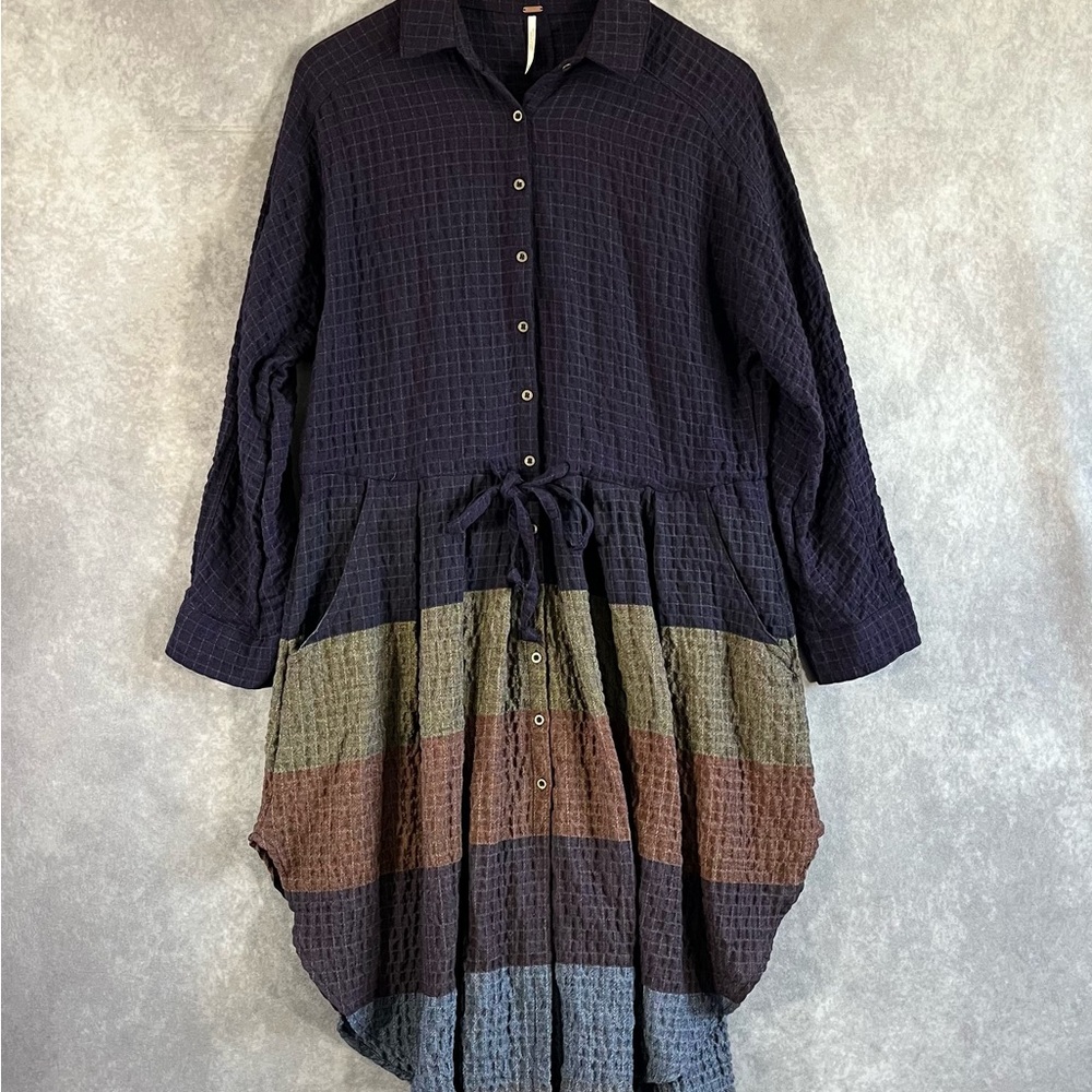Free People Dress XS / TP Purple Textured Stripes Combo Dolman Hip Pockets $168